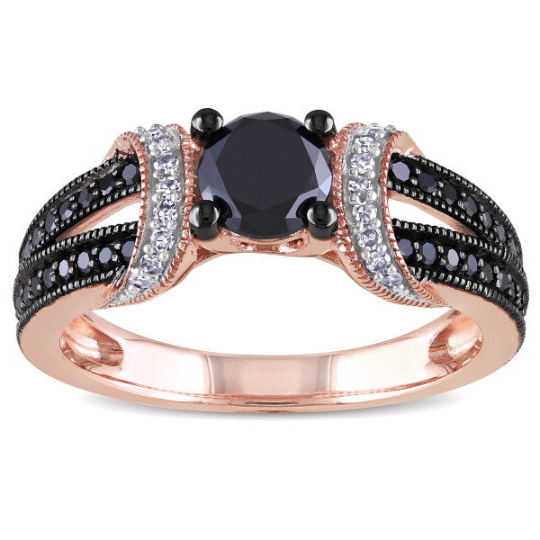 Rose Gold 1ct TDW Black and White Diamond Split Shank Engagement Ring - Handcrafted By Name My Rings™ Rose Gold 1ct TDW Black and White Diamond Split Shank Engagement Ring - Handcrafted By Name My Rings™