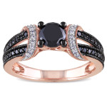 Rose Gold 1ct TDW Black and White Diamond Split Shank Engagement Ring - Handcrafted By Name My Rings™