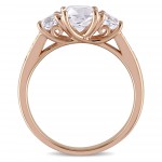 Rose Gold Created White Sapphire and Diamond Accent 3-Stone Engagement Ring - Handcrafted By Name My Rings™