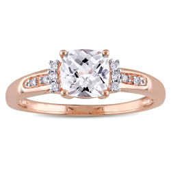 Rose Gold Created White Sapphire and Diamond Accent Engagement Ring - Handcrafted By Name My Rings™
