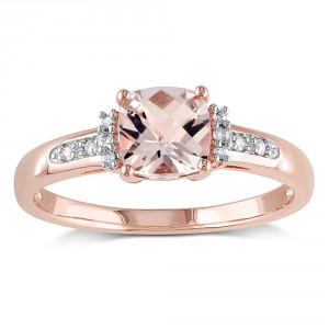 Rose Gold Cushion-cut Checkerboard Morganite with Diamond Accents Engagement Ring - Handcrafted By Name My Rings™