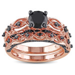 Rose Gold with Black Rhodium 1 3/8ct TDW Black Diamond Infinity Bridal Ring Set - Handcrafted By Name My Rings™