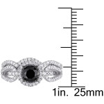 White Gold 1 1/2ct TDW Black and White Diamond Halo Bridal Ring Set - Handcrafted By Name My Rings™