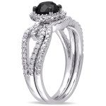 White Gold 1 1/2ct TDW Black and White Diamond Halo Bridal Ring Set - Handcrafted By Name My Rings™