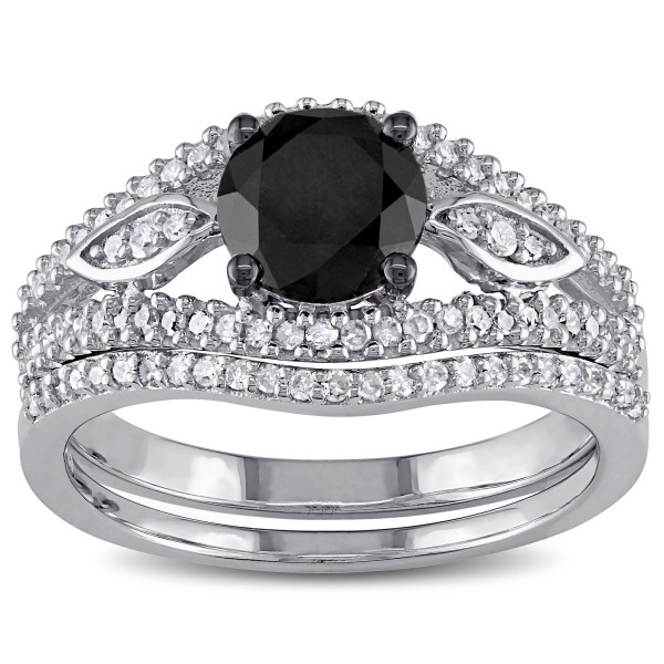 White Gold 1 1/3ct TDW Black and White Diamond Bridal Ring Set - Handcrafted By Name My Rings™