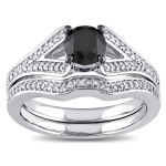 White Gold 1 1/4ct TDW Black and White Diamond Bridal Ring Set - Handcrafted By Name My Rings™