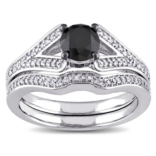 White Gold 1 1/4ct TDW Black and White Diamond Bridal Ring Set - Handcrafted By Name My Rings™