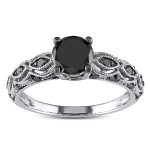 White Gold 1 1/4ct TDW Round Black Diamond Engagement Ring - Handcrafted By Name My Rings™