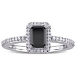White Gold 1 1/5ct TDW Black and White Diamond Halo Engagement Ring - Handcrafted By Name My Rings™