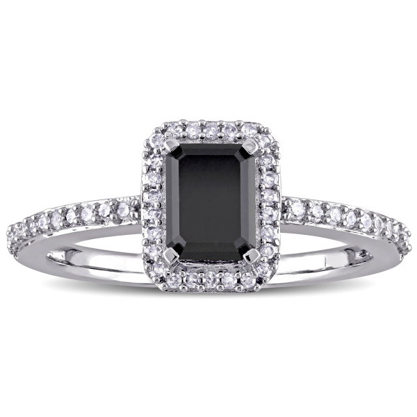 White Gold 1 1/5ct TDW Black and White Diamond Halo Engagement Ring - Handcrafted By Name My Rings™