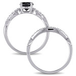 White Gold 1 1/8ct TDW Black and White Diamond Infinity Bridal Set - Handcrafted By Name My Rings™