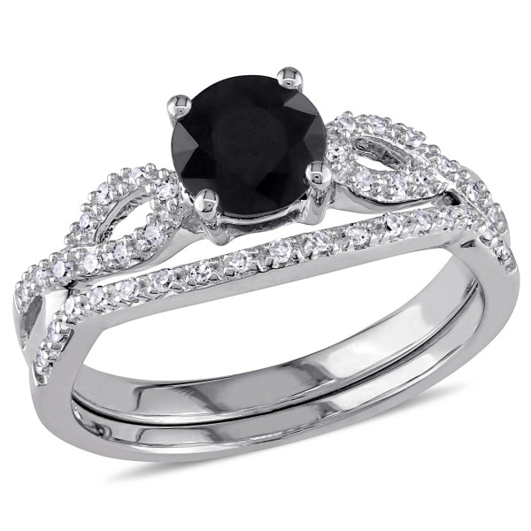 White Gold 1 1/8ct TDW Black and White Diamond Infinity Bridal Set - Handcrafted By Name My Rings™