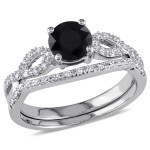 White Gold 1 1/8ct TDW Black and White Diamond Infinity Bridal Set - Handcrafted By Name My Rings™
