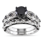 White Gold 1 3/8ct TDW Black Diamond Infinity Bridal Ring Set - Handcrafted By Name My Rings™