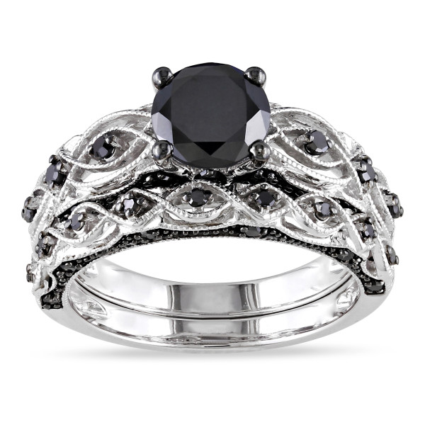 White Gold 1 3/8ct TDW Black Diamond Infinity Bridal Ring Set - Handcrafted By Name My Rings™