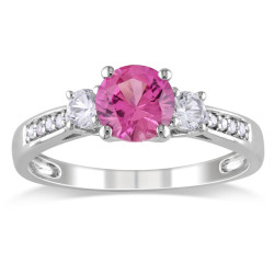 White Gold 1 3/8ct TGW Created Pink and White Sapphire Ring - Handcrafted By Name My Rings™