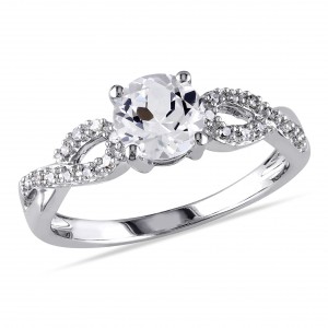 White Gold 1/10ct TDW Diamond and Created White Sapphire Engagement Ring - Handcrafted By Name My Rings™