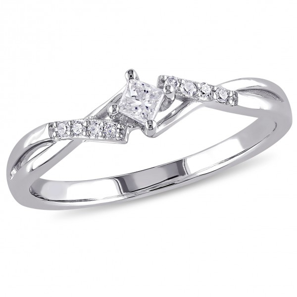 White Gold 1/10ct TDW Princess-Cut Overlapping Diamond Promise Ring - Handcrafted By Name My Rings™