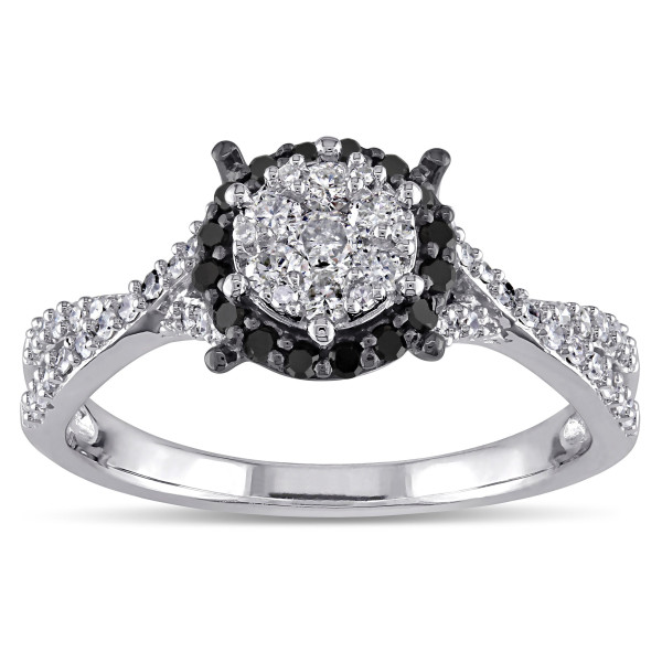 White Gold 1/2ct TDW Black and White Diamond Composite Halo Split Shank Ring - Handcrafted By Name My Rings™