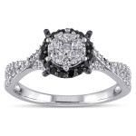 White Gold 1/2ct TDW Black and White Diamond Composite Halo Split Shank Ring - Handcrafted By Name My Rings™