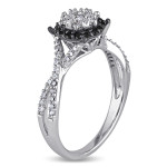 White Gold 1/2ct TDW Black and White Diamond Composite Halo Split Shank Ring - Handcrafted By Name My Rings™