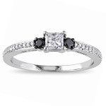White Gold 1/2ct TDW Black and White Diamond Engagement Ring - Handcrafted By Name My Rings™