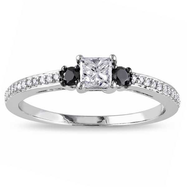 White Gold 1/2ct TDW Black and White Diamond Engagement Ring - Handcrafted By Name My Rings™