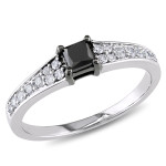 White Gold 1/2ct TDW Black and White Princess-cut Diamond Engagement Ring - Handcrafted By Name My Rings™