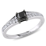 White Gold 1/2ct TDW Black and White Princess-cut Diamond Engagement Ring - Handcrafted By Name My Rings™
