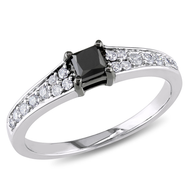 White Gold 1/2ct TDW Black and White Princess-cut Diamond Engagement Ring - Handcrafted By Name My Rings™