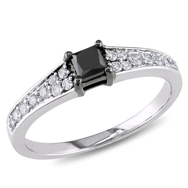 White Gold 1/2ct TDW Black and White Princess-cut Diamond Engagement Ring - Handcrafted By Name My Rings™