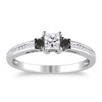 White Gold 1/2ct TDW Black and White Princess-cut Diamond Ring - Handcrafted By Name My Rings™