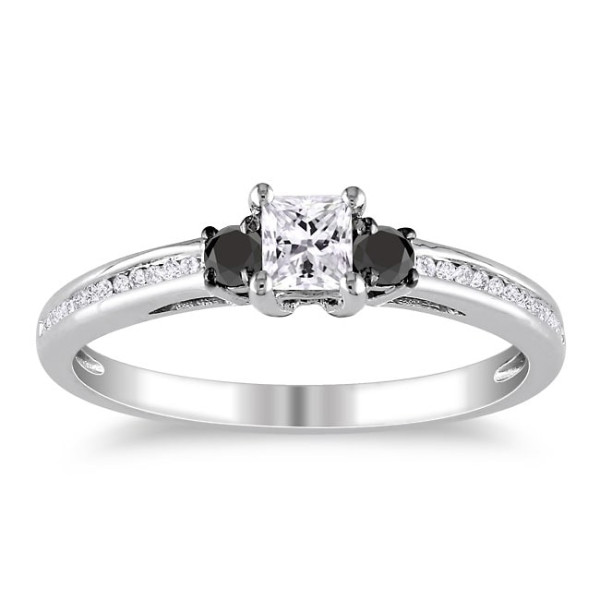 White Gold 1/2ct TDW Black and White Princess-cut Diamond Ring - Handcrafted By Name My Rings™