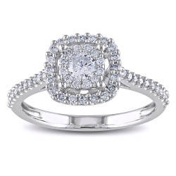 White Gold 1/2ct TDW Certified Diamond Halo Engagement Ring - Handcrafted By Name My Rings™