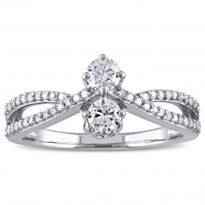 White Gold 1/2ct TDW Diamond 2-Stone Split Shank Promise Ring - Handcrafted By Name My Rings™