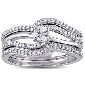 White Gold 1/2ct TDW Diamond 3-Piece Bridal Ring Set - Handcrafted By Name My Rings™