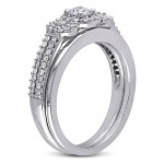 White Gold 1/2ct TDW Diamond 3-stone Halo Bridal Ring Set - Handcrafted By Name My Rings™