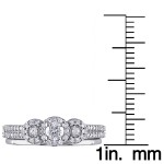 White Gold 1/2ct TDW Diamond 3-stone Halo Bridal Ring Set - Handcrafted By Name My Rings™