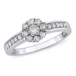 White Gold 1/2ct TDW Diamond Halo Engagement Ring - Handcrafted By Name My Rings™