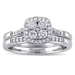 White Gold 1/2ct TDW Diamond Quad Halo Bridal Ring Set - Handcrafted By Name My Rings™