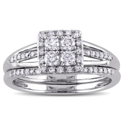 White Gold 1/2ct TDW Diamond Quad Halo Bridal Ring Set - Handcrafted By Name My Rings™
