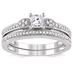 White Gold 1/2ct TDW Diamond Ring Set - Handcrafted By Name My Rings™