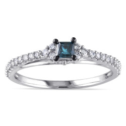 White Gold 1/2ct TDW Princess-cut Blue and Round White Diamond Stackable Engagement Ring - Handcrafted By Name My Rings™
