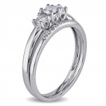 White Gold 1/3ct Diamond 3-Stone Engagement Bridal Ring Set - Handcrafted By Name My Rings™