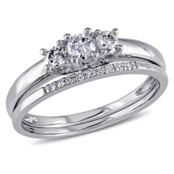 White Gold 1/3ct Diamond 3-Stone Engagement Bridal Ring Set - Handcrafted By Name My Rings™