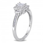 White Gold 1/3ct TDW Baguette and Round-Cut Diamond Halo Engagement Ring - Handcrafted By Name My Rings™