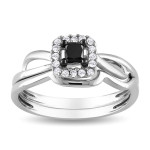 White Gold 1/3ct TDW Black and White Diamond Bridal Ring Set - Handcrafted By Name My Rings™ White Gold 1/3ct TDW Black and White Diamond Bridal Ring Set - Handcrafted By Name My Rings™