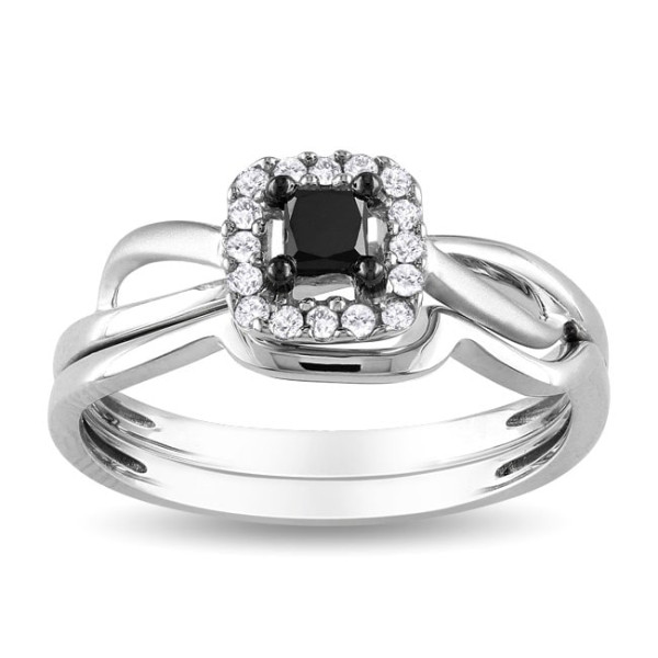 White Gold 1/3ct TDW Black and White Diamond Bridal Ring Set - Handcrafted By Name My Rings™ White Gold 1/3ct TDW Black and White Diamond Bridal Ring Set - Handcrafted By Name My Rings™