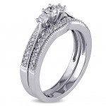 White Gold 1/3ct TDW Diamond 3-stone Bridal Ring Set - Handcrafted By Name My Rings™