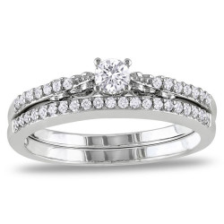 White Gold 1/3ct TDW Diamond Anniversary Style Engagement Ring and Wedding Band Set - Handcrafted By Name My Rings™